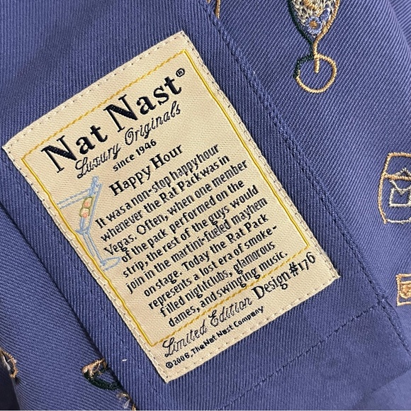 Vintage Nat Nast Camp Shirt Mens M Blue Silk Embroidered Happy Hour Ltd. Edition - Picture 2 of 5